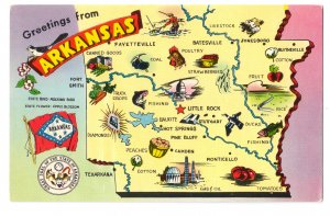 Greetings from Arkansas Map Postcard AR Tichnor Luster Chrome