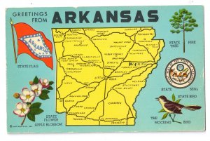 Greetings from Arkansas Map Postcard AR Curteich Chrome