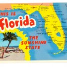 Greetings from Florida Map Postcard FL Curteich 1964 Chrome