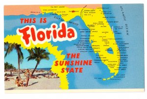 Greetings from Florida Map Postcard FL Curteich 1964 Chrome