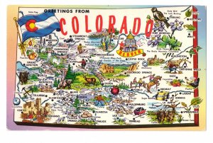 Greetings from Colorado Map Postcard CO Tichnor Chrome
