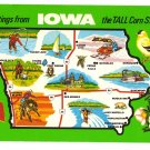 Greetings from Iowa Map Postcard IA Chrome