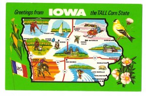 Greetings from Iowa Map Postcard IA Chrome