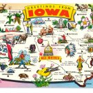 Greetings from Iowa Map Postcard IA Tichnor Chrome