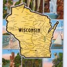 Wisconsin State Map Postcard WI 1946 Kropp Linen