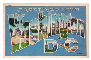 Greetings from Washington DC Large Letter Postcard 1938 Linen