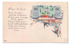 Easter Arts & Crafts Era Poem Postcard Birds Lilies Litho