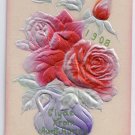 Roses Embossed Airbrushed Silver Gilt Vintage Postcard 1908 Roses Embossed Airbrushed Silver Gilt Vintage Postcard 1908