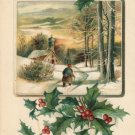 Country Scene Holly Vintage EAS Embossed Christmas Postcard
