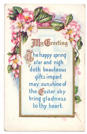 Easter Arts & Crafts Poem Embossed Postcard Pink Dogwood