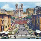 Italy Rome Spanish Square Flowers Steps Church Trinita dei Monti Postcard