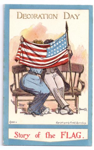 Patriotic Postcard Bunnell Decoration Day Lounsbury 1908 Couple Kissing Story of the Flag