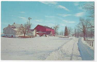 Amish Pennsylvania Dutch Farm Winter Snow Vintage Postcard Mel Horst Photo