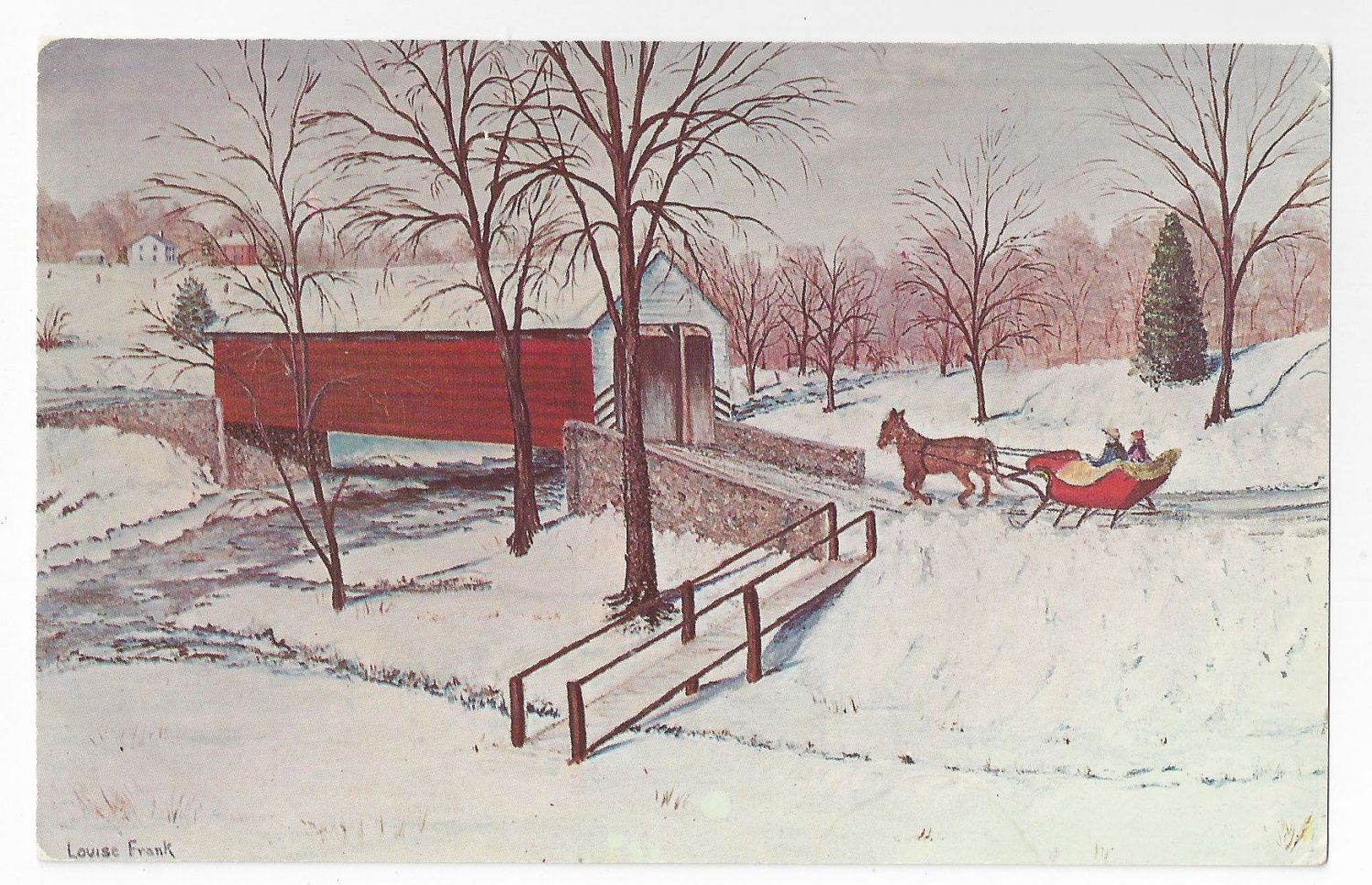 Lancaster Pa Wenger's Mill Covered Bridge Louise Frank Painting Vintage Postcard