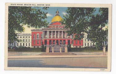 Boston MA State House Beacon Hill Vintage 1938 Linen Postcard