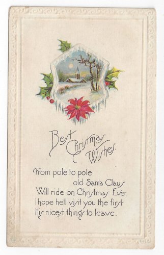 Christmas Poem Postcard Embossed Winter scene Vintage