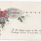 Christmas Postcard Embossed Bell Holly Gilded Vintage ca 1913 Christmas Postcard Embossed Bell Holly Gilded Vintage ca 1913