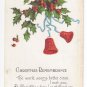 Christmas Postcard Embossed Bells Holly Bergman Vintage 1917