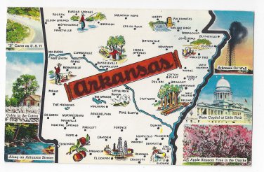AR Arkansas State Map Multiview Vintage 1957 Postcard