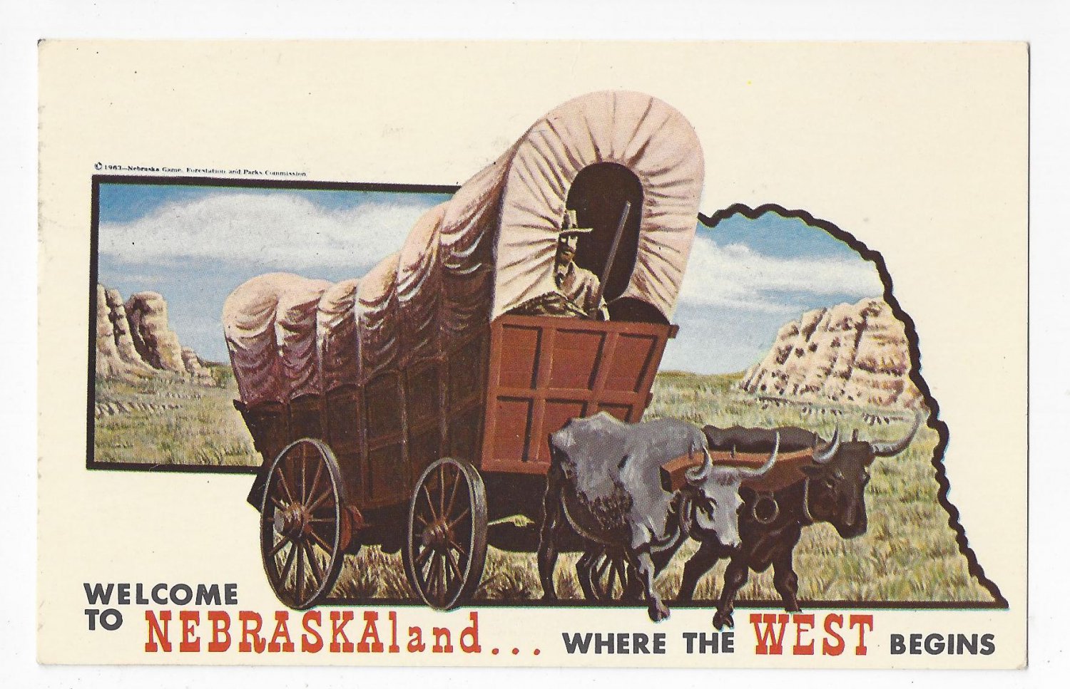 NE to Nebraska Covered Wagon Vintage 1967 Postcard