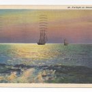 NJ Atlantic Ocean Twilight Vintage 1947 Linen Postcard