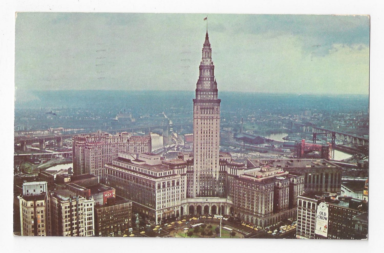 OH Cleveland Public Square Terminal Tower Aerial View Vintage Postcard