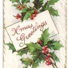 Vintage Christmas Postcard Embossed Holly Xmas Greetings Vintage Christmas Postcard Embossed Holly Xmas Greetings