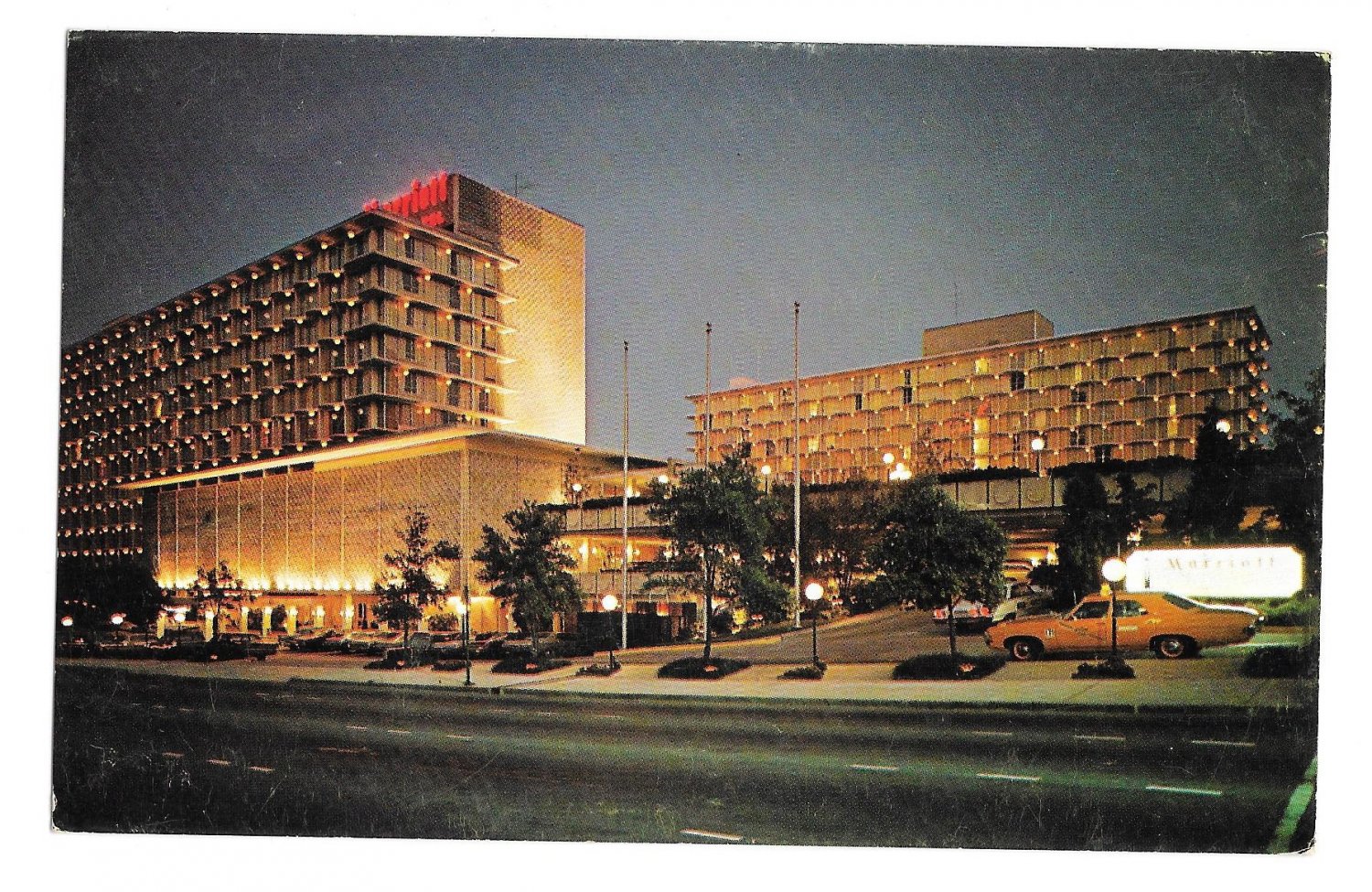 Marriott Atlanta GA Hotel Motel Night View Vintage Postcard