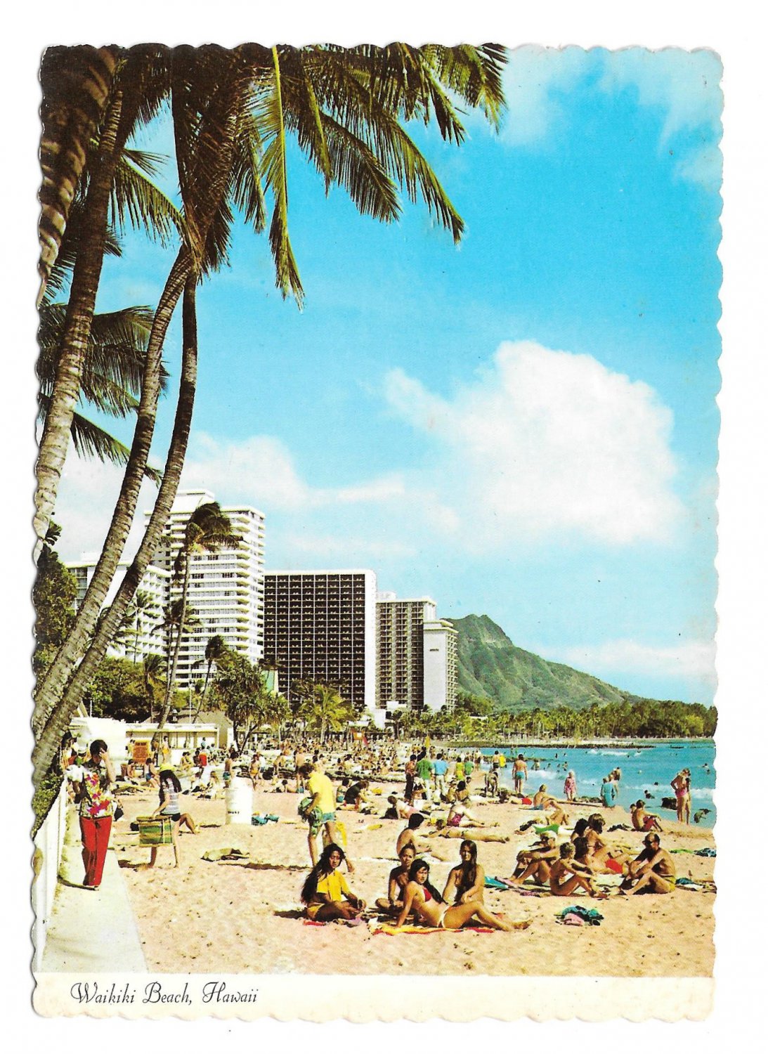 Hawaii Waikiki Beach Hotels Diamond Head Vintage 1974 Postcard 4x6