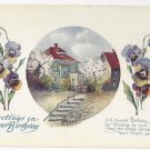 Birthday Greetings Cottage Pansies Poem Postcard