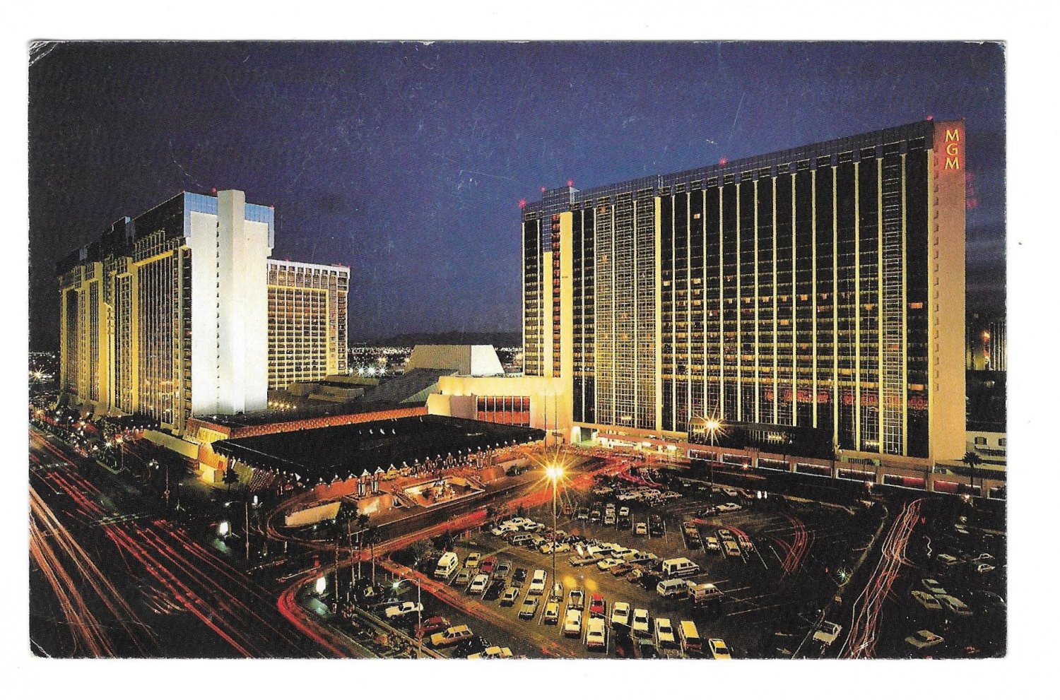 Las Vegas Nv Mgm Grand Hotel Night View Vintage Postcard