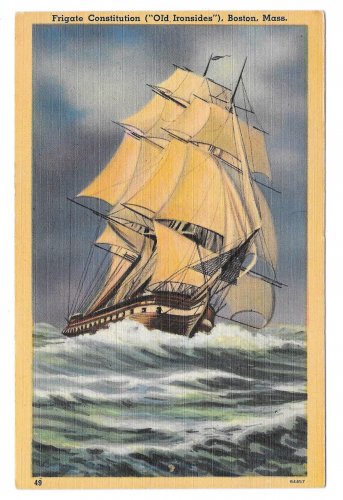 Frigate Constitution Old Ironsides Boston MA Vtg Linen Postcard