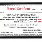 Humor Burial Certificate Get Planted in Florida Comic Postcard Humor Burial Certificate Get Planted in Florida Comic Postcard