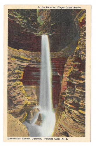 Watkins Glen NY Cavern Cascade Waterfall Vtg State Park Postcard