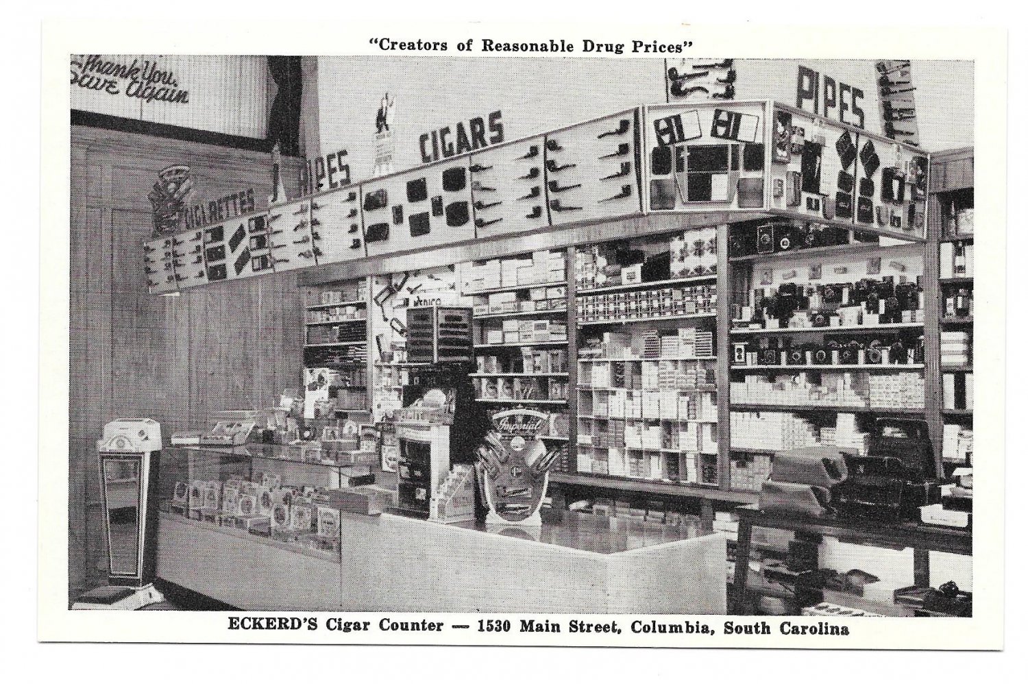 Eckerd's Drug Store Cigar Counter Columbia SC Vintage Postcard