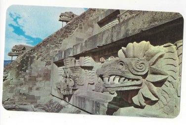 Mexico Temple Feathered Serpent Piramides San Juan Teotihuacan Vntg Postcard