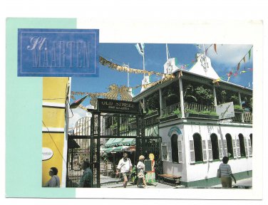 St Maarten Caribbean Old Street Beaujolais Restaurant Vintage Postcard