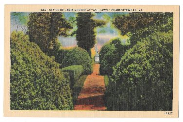 VA Charlottesville Ash Lawn James Monroe Statue Linen Postcard
