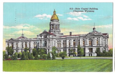 WY Cheyenne Capitol Building Linen Postcard 1942 Wyoming