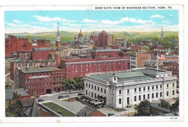 York PA Business District Post Office Birds Eye View Vintage Postcard