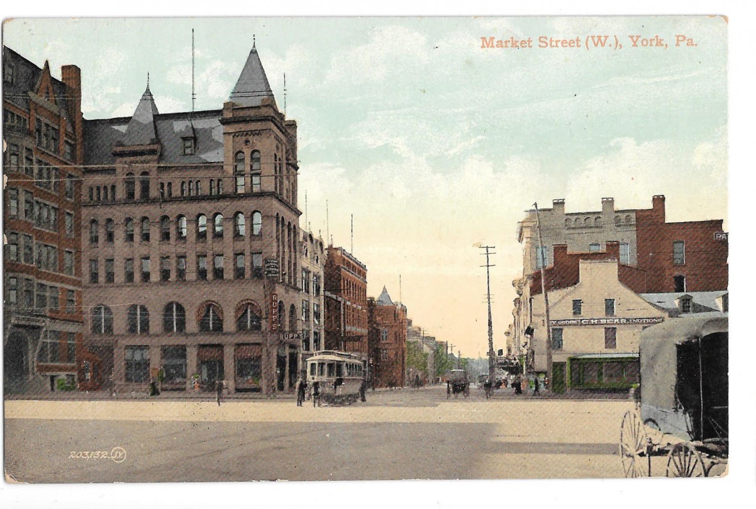 York PA Market Street West Rupp Schmidt Building Trolley Vintage Postcard