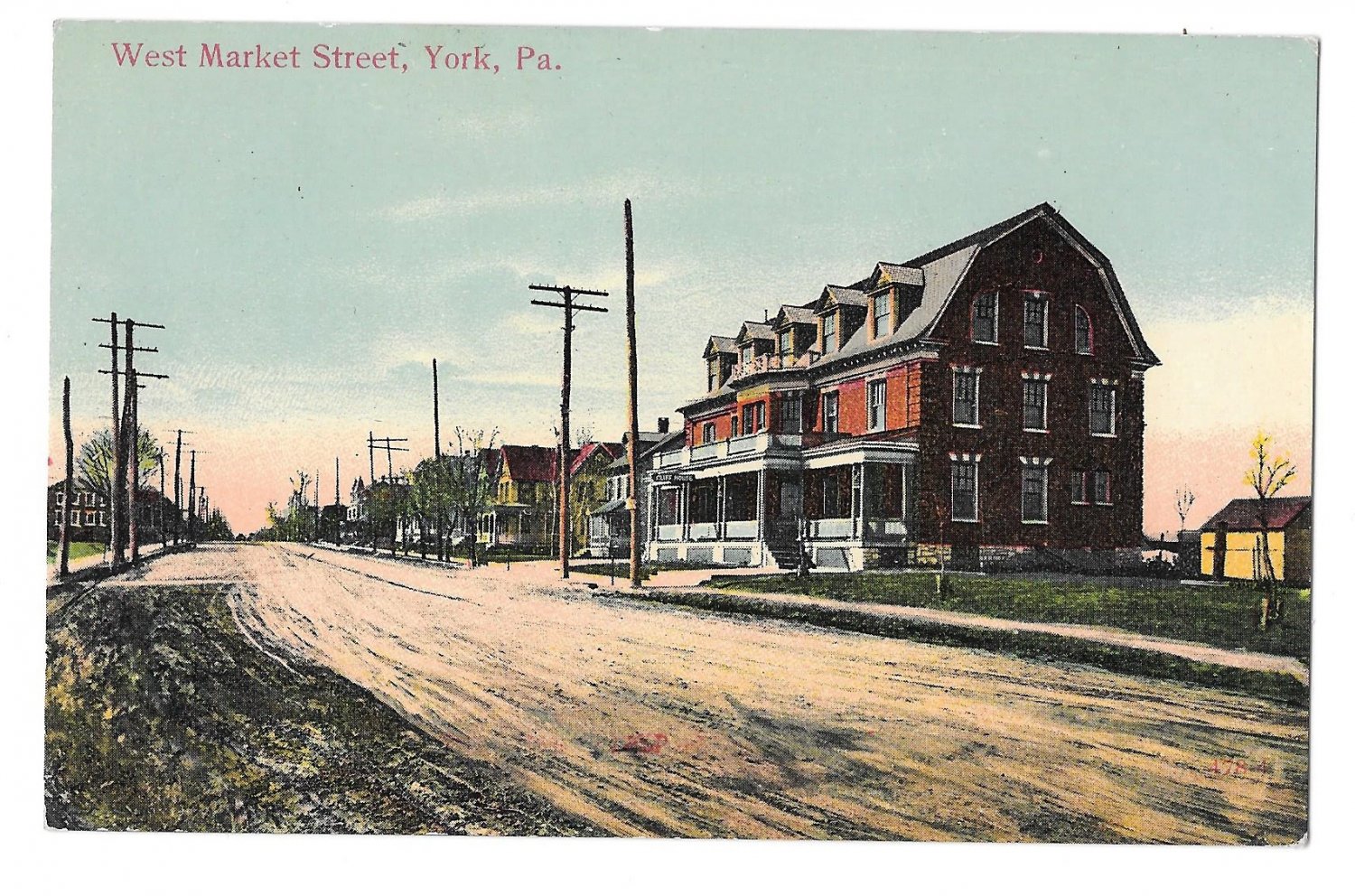 York PA West Market Street View Homes Vintage Postcard