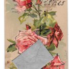 Best Wishes Note Envelope Add-On Roses Glitter Vntg Novelty Postcard