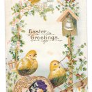 Easter Greetings Chicks Ringing Bell Small Silk Flower Vintage Postcard Easter Greetings Chicks Ringing Bell Small Silk Flower Vintage Postcard