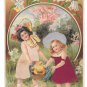 Easter Greetings Children Girls Chicks Silk Added Dresses Hats 1908 Novelty Postcard