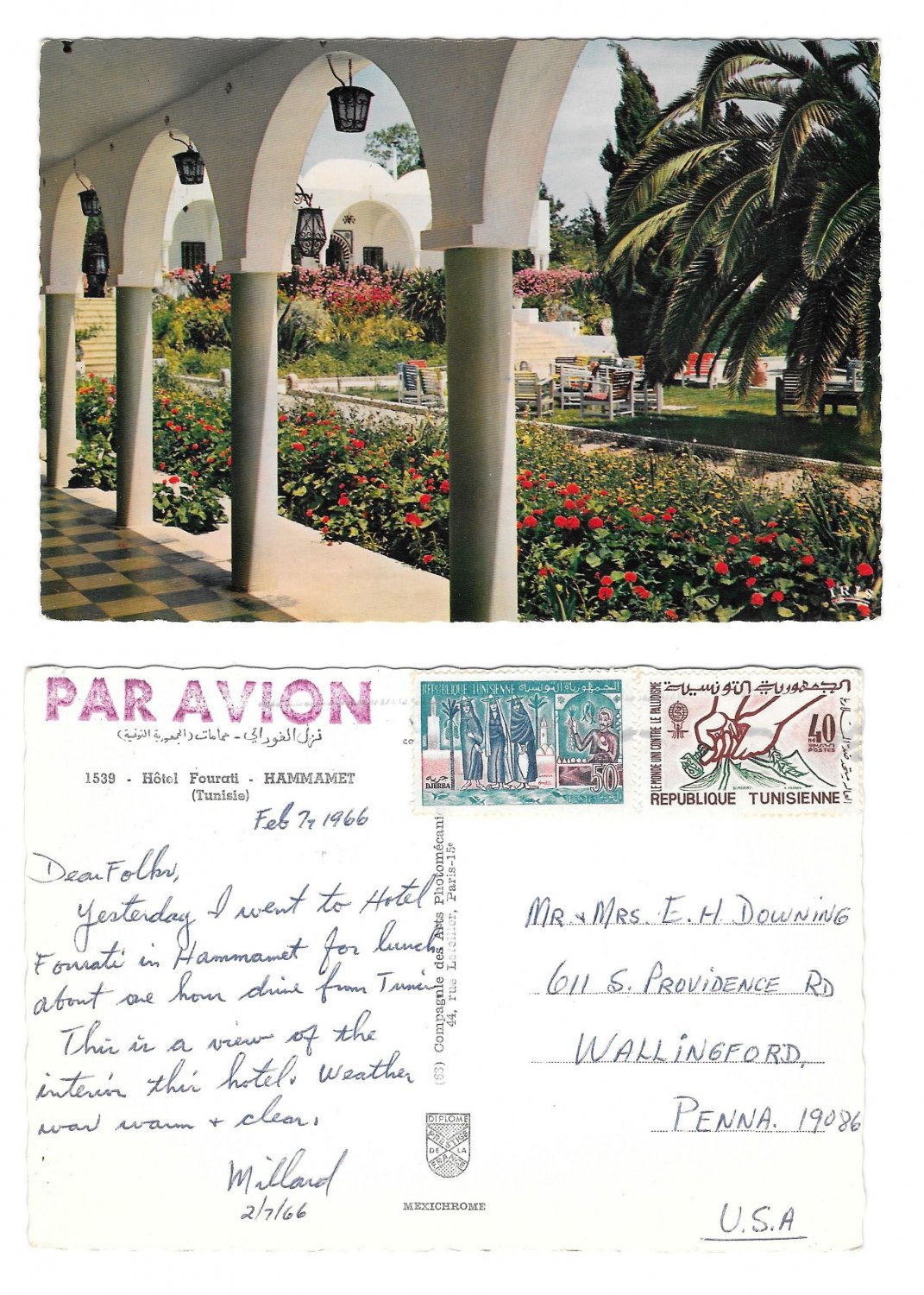 Tunisia Hammamet Hotel Fourati Vintage 1965 Postcard 4X6 Sc 356 449