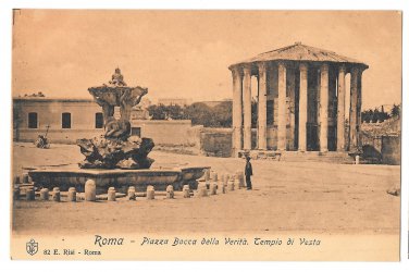 Italy Roma Piazza Bocca Della Verita Fontana Paola Tempio di Vesta Postcard E. Risi