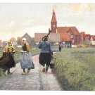Netherlands Holland Marken Girls Dutch Dress Costume Town View Postcard