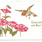 Congratulations Best Wishes Bird Poppies Embossed Gilded 1907 Rose Co Postcard