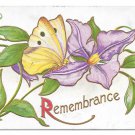 Remembrance Butterfly on Embosssed Purple Clematis flower Vintage 1905 Postcard Remembrance Butterfly on Embosssed Purple Clematis flower Vintage 1905 Postcard
